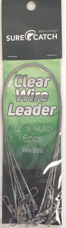 Surecatch 40lb Clear Wire Fishing Trace with Swivels and Snaps 6 packet
