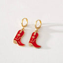 Greenwood Designs - Grace Red Enamel Cowboy Boot Dangle Earrings