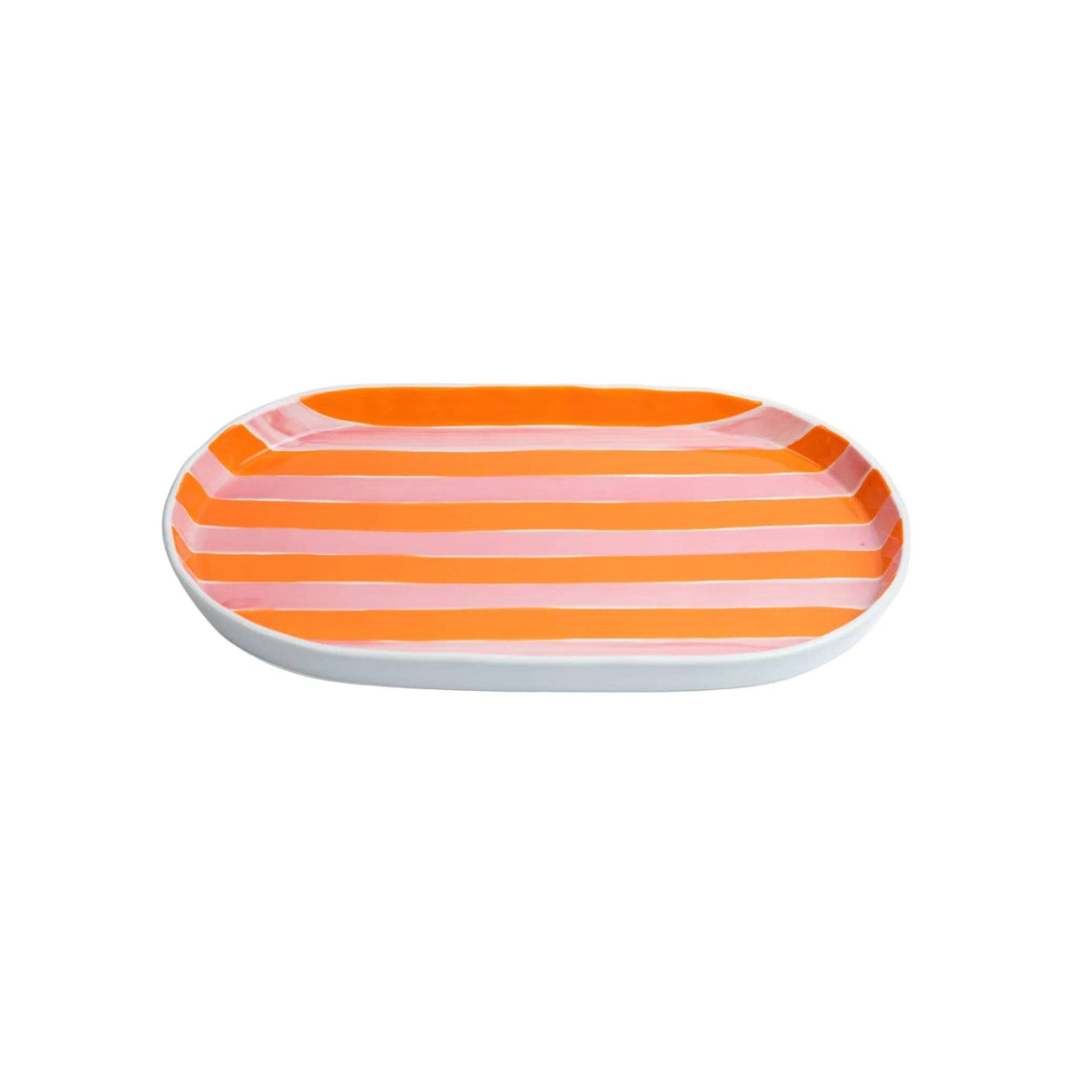 Noss and Co - Ceramic Oval Platter | Pink & Orange Stripe