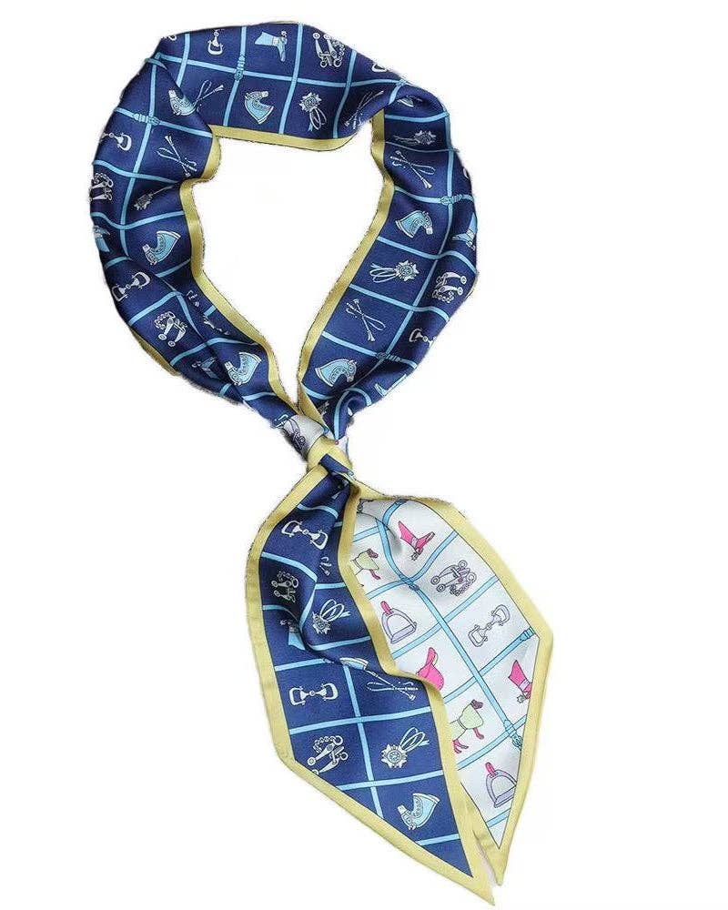 Greenwood Designs - Satin Neck Scarves & Bag Ties - Horseplay Orange Navy/Citrine