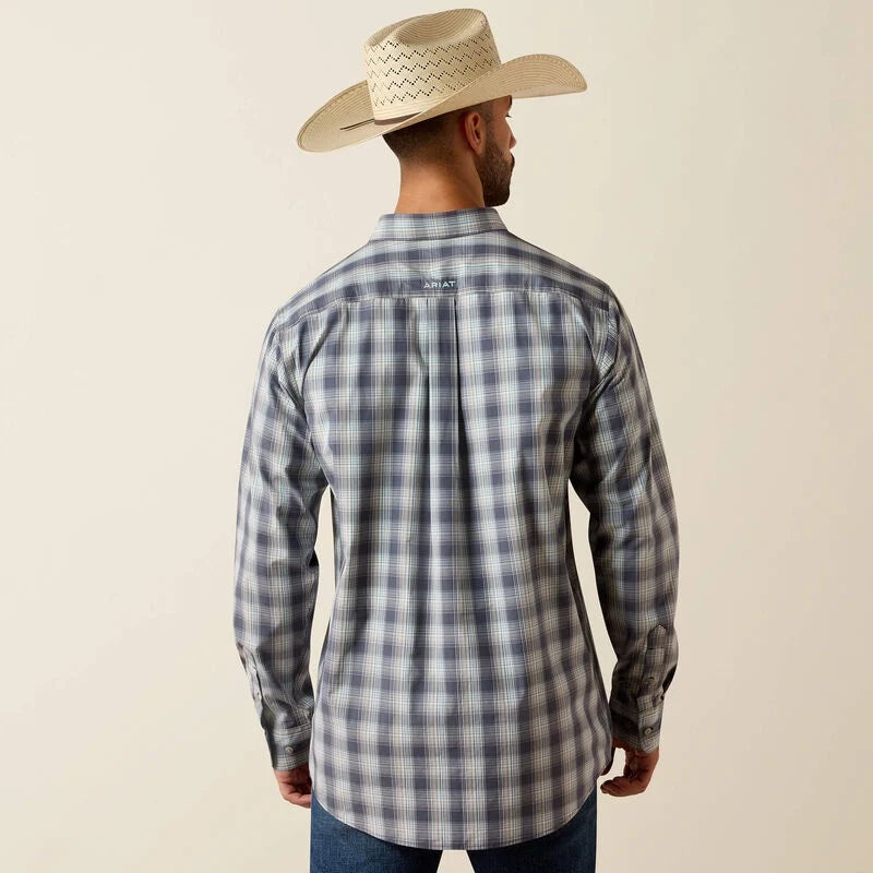 Ariat Mens Pro Series Priest Fitted Long Sleeve Shirt - Ombre Blue Plaid