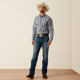 Ariat Mens Pro Series Priest Fitted Long Sleeve Shirt - Ombre Blue Plaid