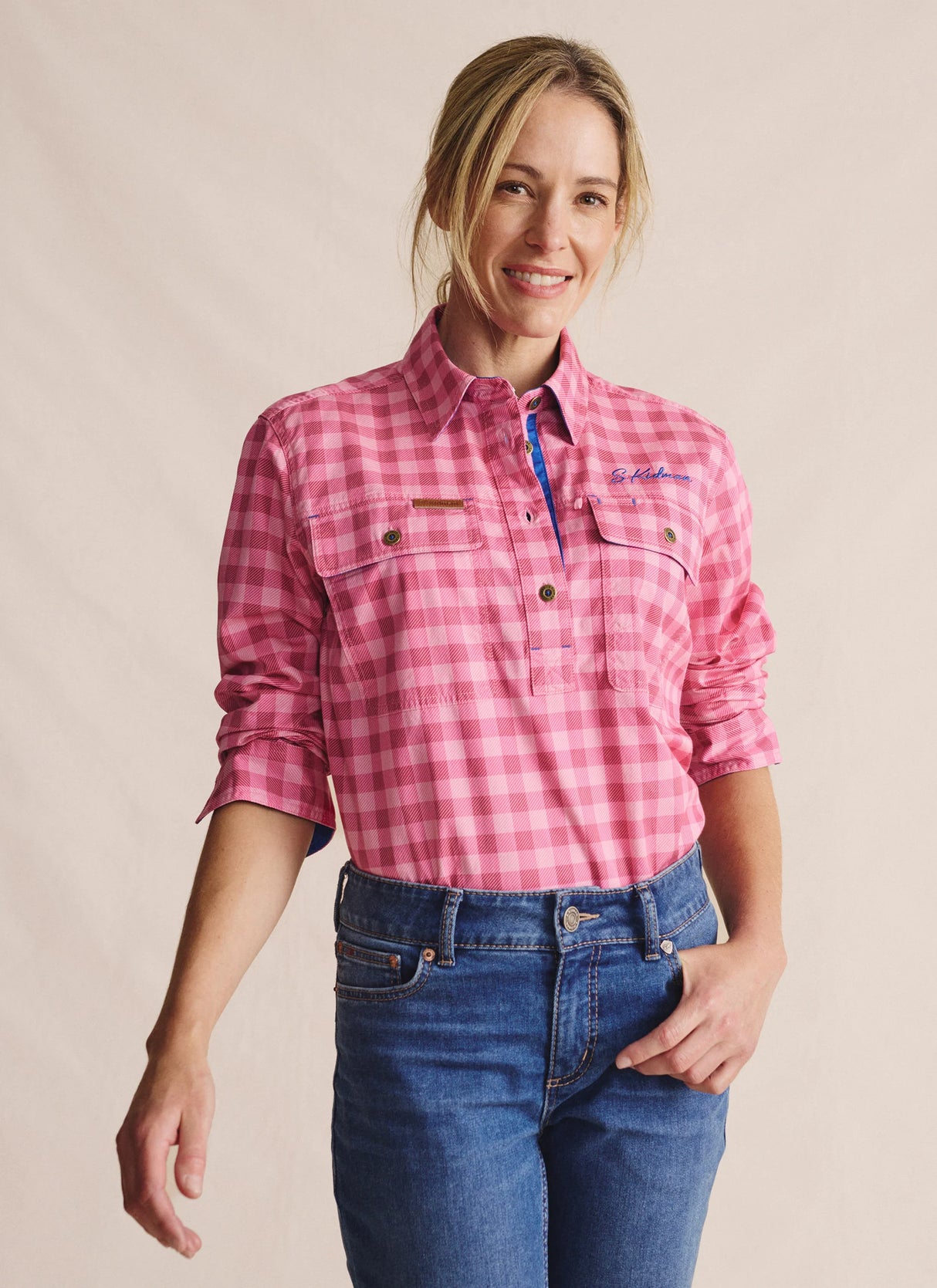 S.Kidman Ladies Camfield Work Shirt - Pink Check - 1SHW00083