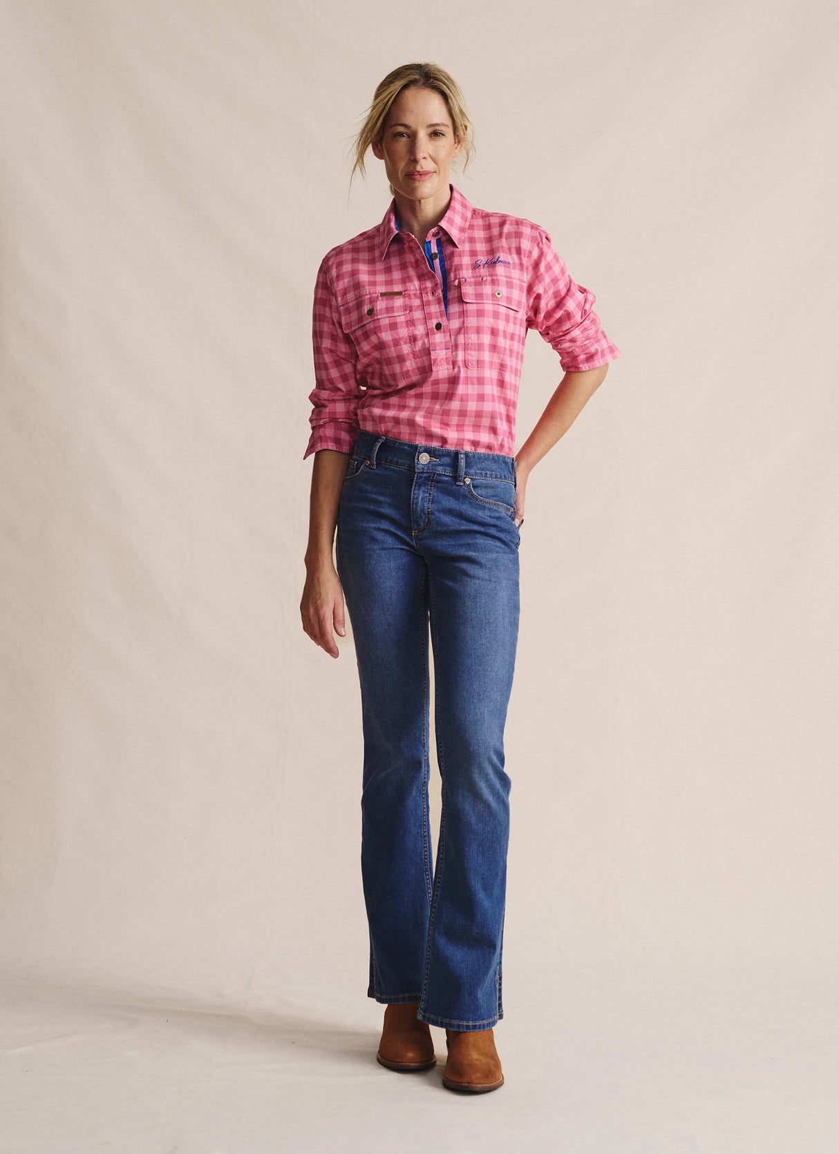 S.Kidman Ladies Camfield Work Shirt - Pink Check - 1SHW00083