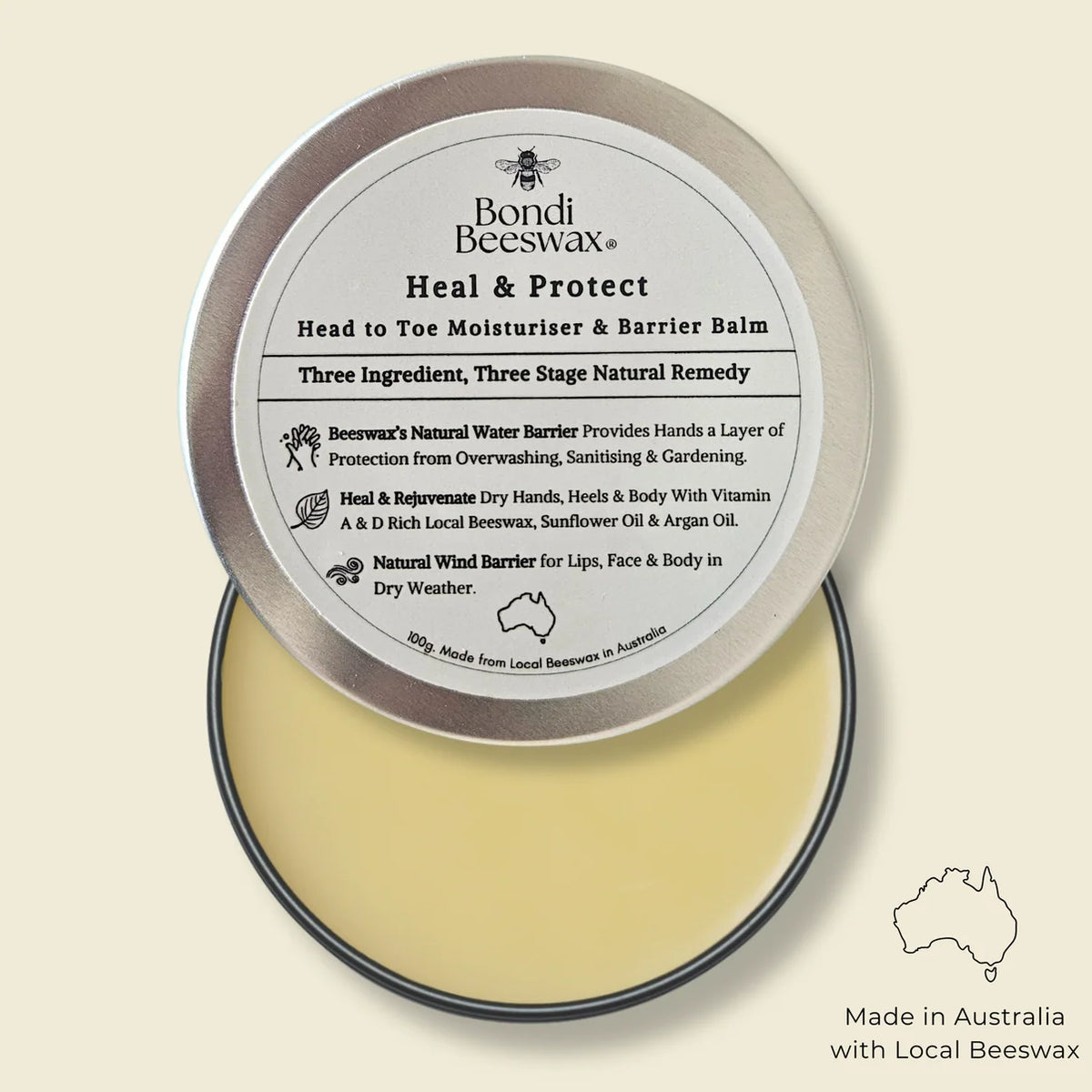 Bondi Beeswax - Heal & Protect Silver Head to Toe Natural Moisturiser & Barrier Balm 100g