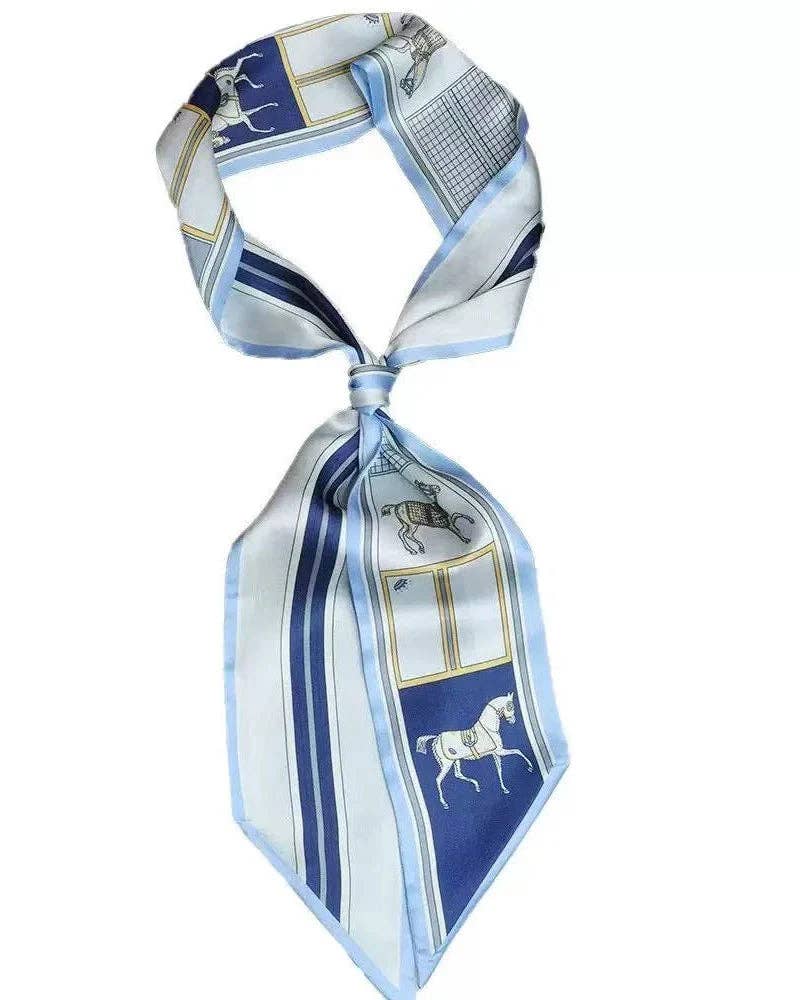 Greenwood Designs - Satin Neck Scarves & Bag Ties - Horsing Around Blue