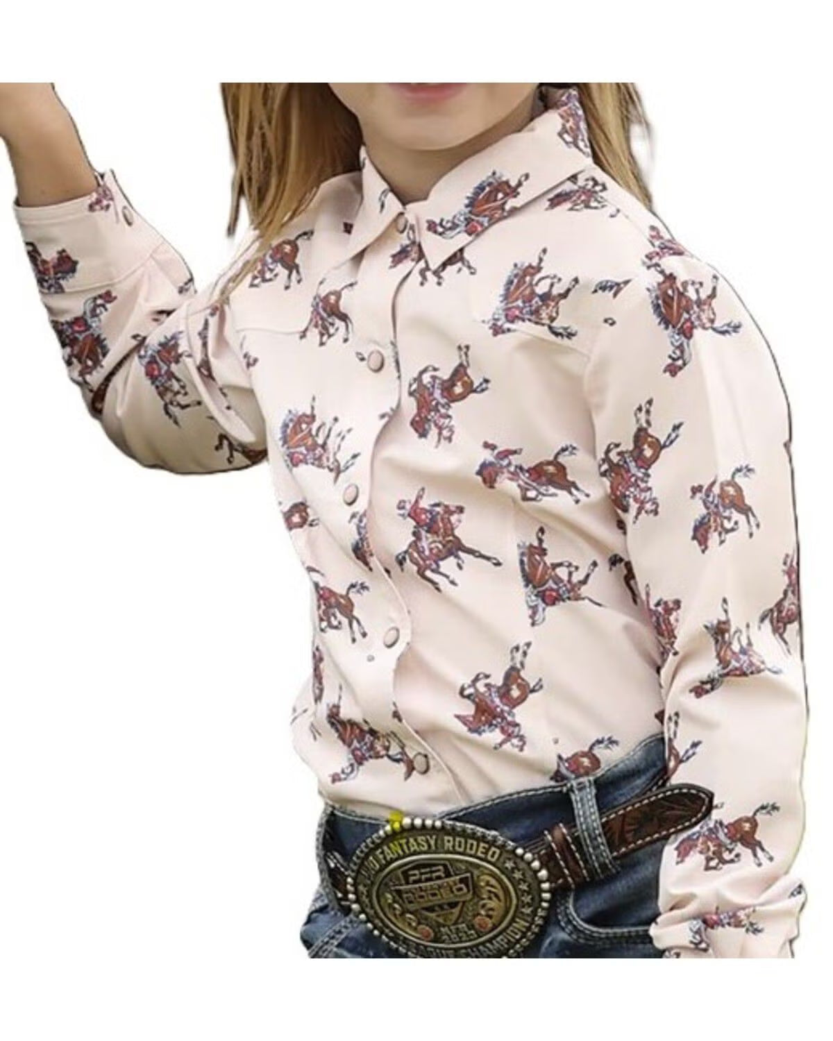 Cruel Girl Girls' Horse Print Long Sleeve Pearl Snap Western Shirt