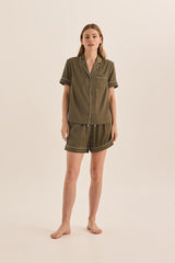 Gingerlilly - Sonia Olive Satin Short PJ Set
