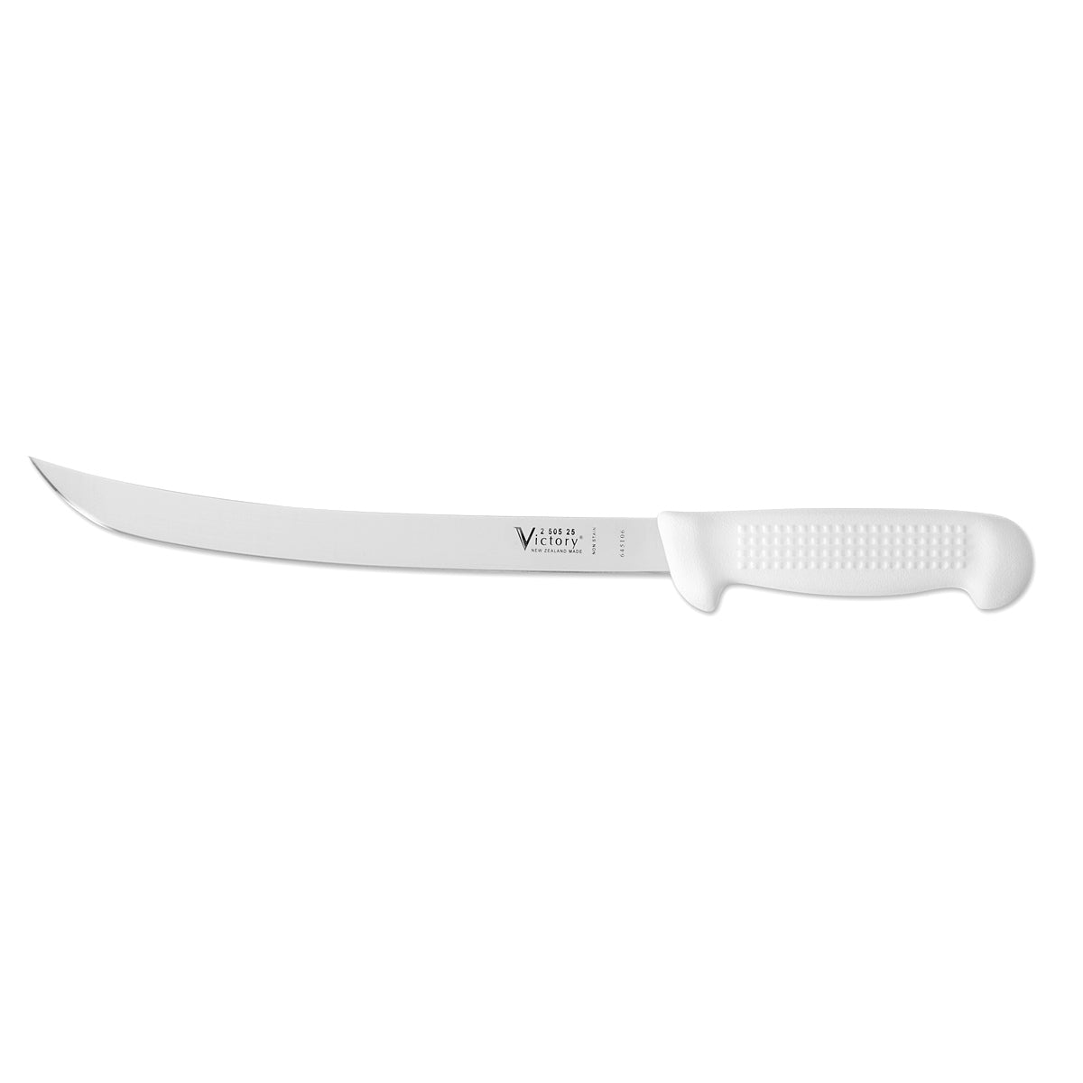Victory 250525115 - 2.5mm x 25cm Stainless Steel Curved Filleting Knife White Plastic Handle