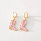 Greenwood Designs - Grace Pink Enamel Cowboy Boot Dangle Earrings