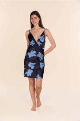 Gingerlilly Recycled Satin Short Nightie - Iris Navy