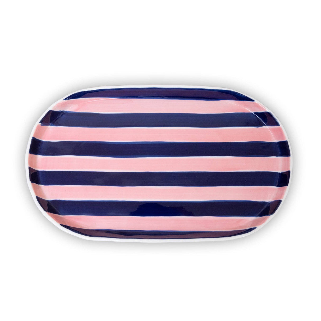Noss and Co - Ceramic Oval Platter | Pink & Navy Stripe