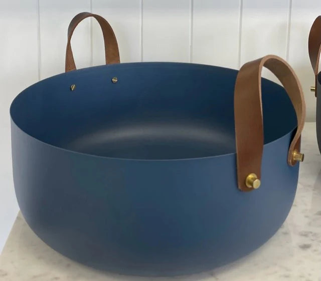 Flair Gifts & Home Powder Coated Bowl - Blue With Leather Handle