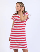 Foxwood Ladies Signature Stripe Tee Dress - Cayenne/White