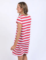 Foxwood Ladies Signature Stripe Tee Dress - Cayenne/White