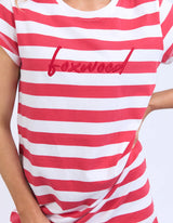 Foxwood Ladies Signature Stripe Tee Dress - Cayenne/White
