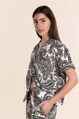 Gingerlilly Cotton Sateen Short Pyjama Set - Daphne B&W Paisley