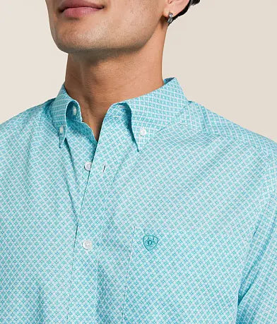 Ariat Mens Westin Short Sleeve Shirt - White/Turquoise