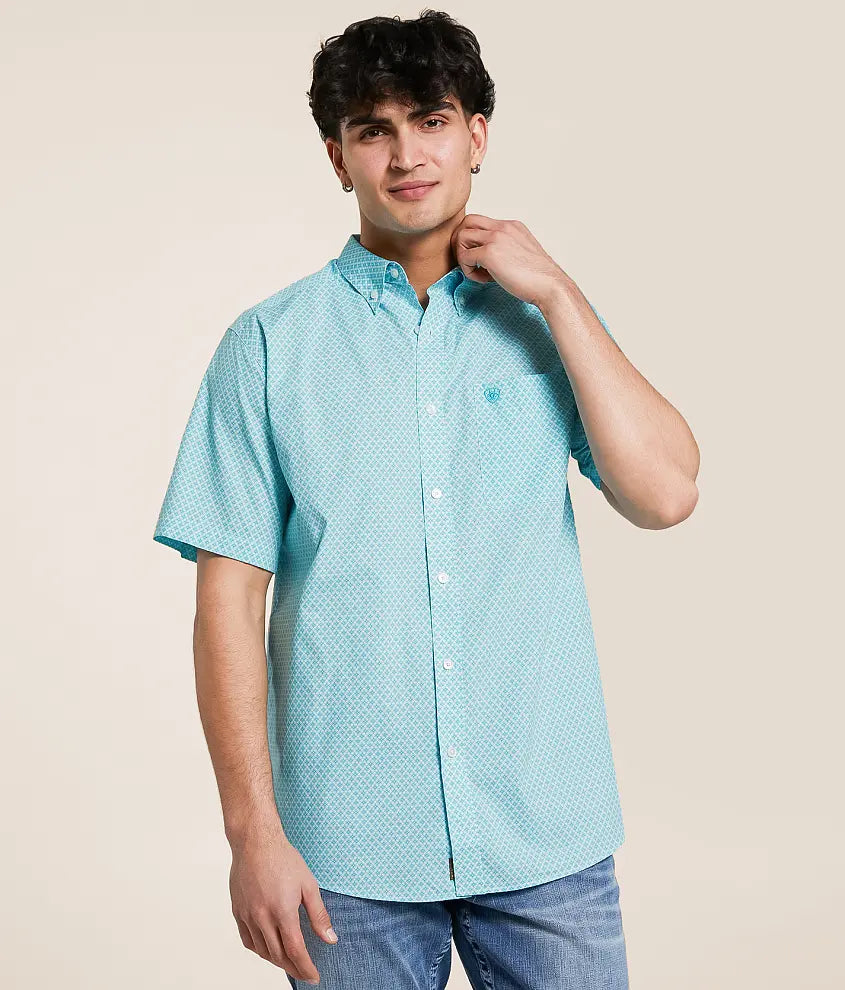 Ariat Mens Westin Short Sleeve Shirt - White/Turquoise