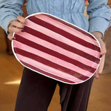 Noss and Co - Ceramic Oval Platter | Pink & Burgundy Stripe