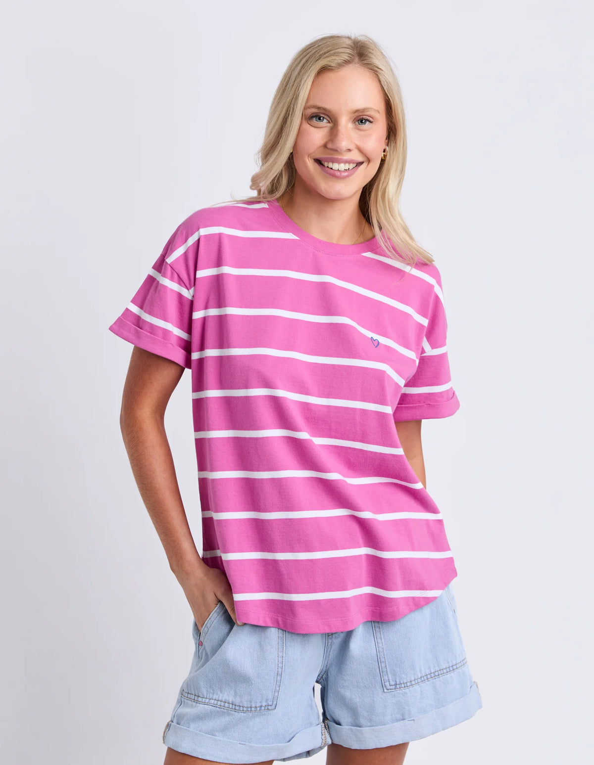 Elm Ladies Halli Short Sleeve Tee Magenta/White Stripe