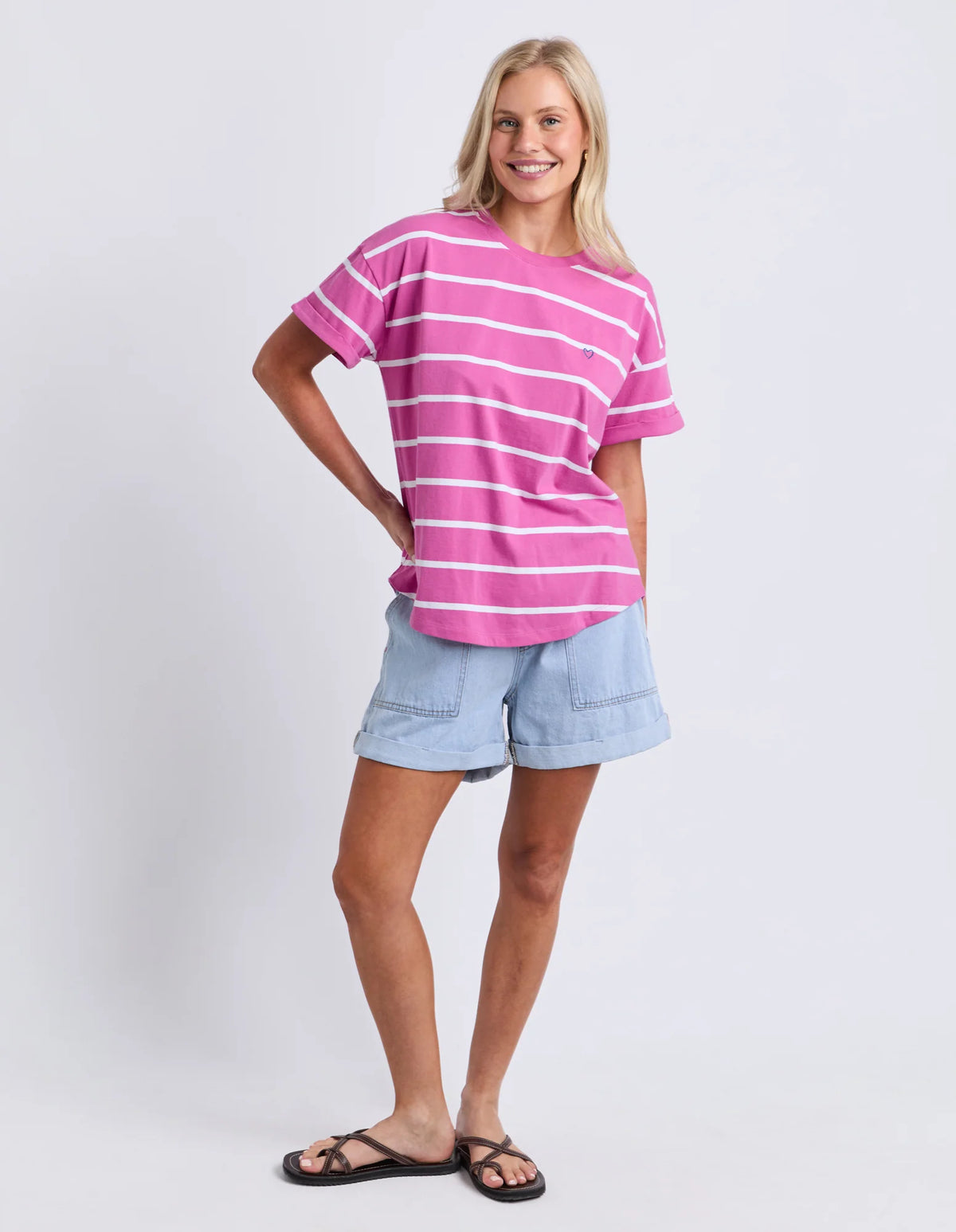Elm Ladies Halli Short Sleeve Tee Magenta/White Stripe