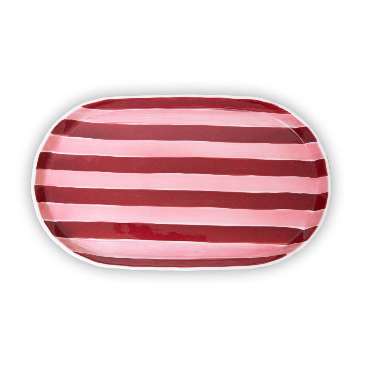 Noss and Co - Ceramic Oval Platter | Pink & Burgundy Stripe