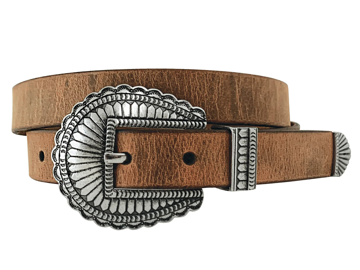 Roper Ladies Distressed Leather Brown Belt - 3 Piece Buckle