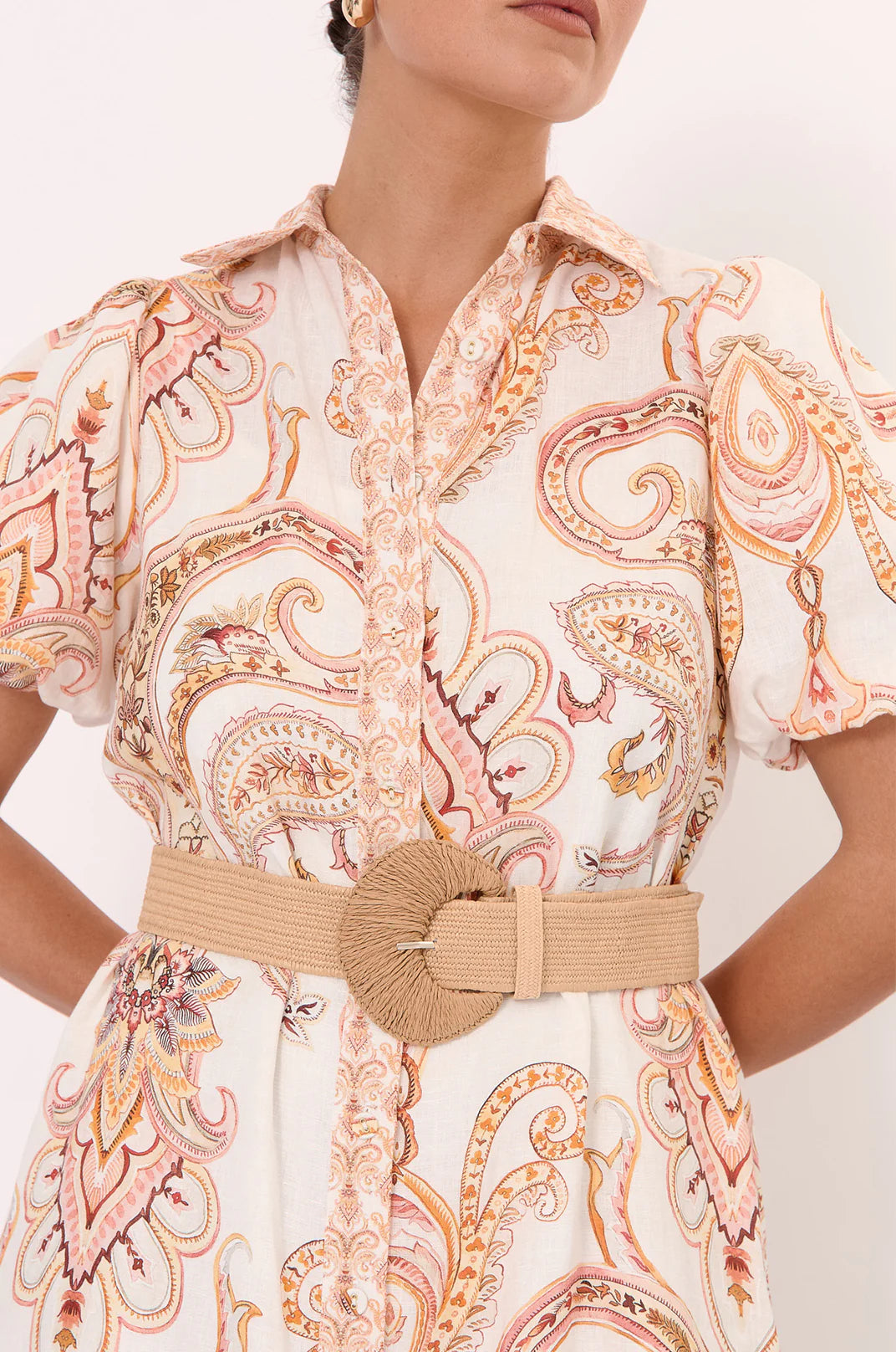 Adorne Ladies Woven Buckle Stretch Belt - Camel