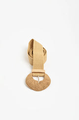 Adorne Ladies Woven Buckle Stretch Belt - Camel