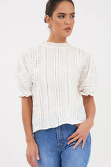 Adorne Ladies Bambi Boho Cotton Top - White