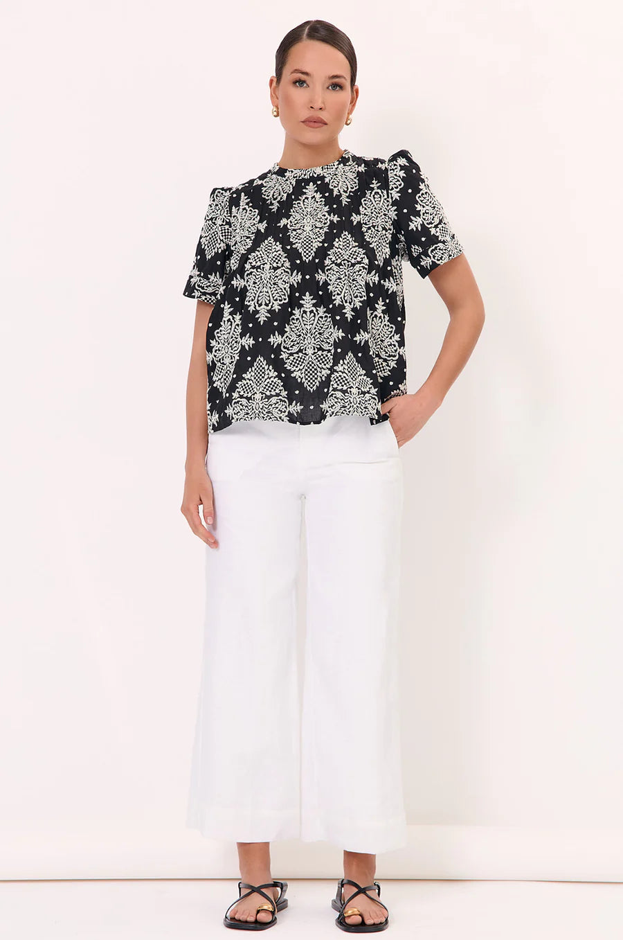 Adorne Ladies Pearl Pintuck Embroidered Top