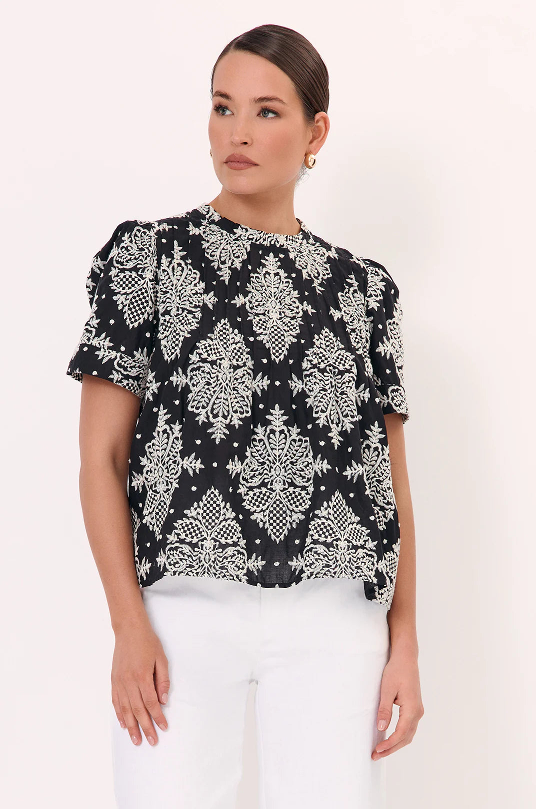 Adorne Ladies Pearl Pintuck Embroidered Top