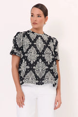 Adorne Ladies Pearl Pintuck Embroidered Top