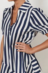 Adorne Ladies Bee Asymmetric Drop Waist Short Dress - Stripe
