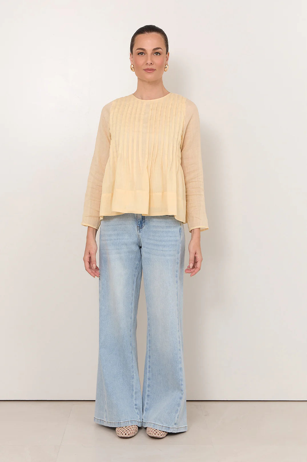 Adorne Ladies Camille Long Sleeve Pleated Top