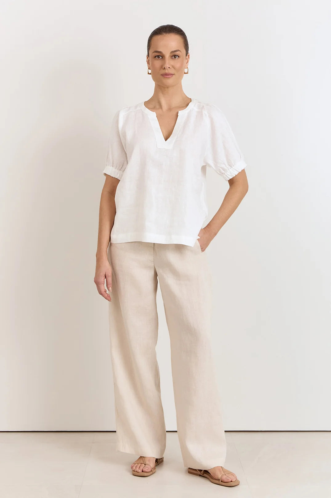 Adorne Ladies Harrie Pleated Linen Top