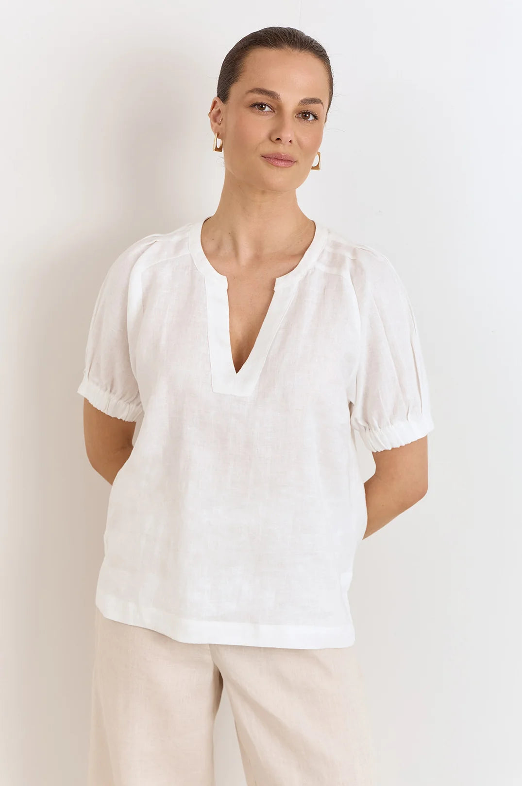 Adorne Ladies Harrie Pleated Linen Top