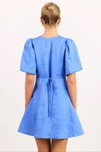 Among The Brave Adelaide Blue Linen Puff Sleeve Panelled Midi Dress