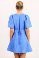 Among The Brave Adelaide Blue Linen Puff Sleeve Panelled Midi Dress