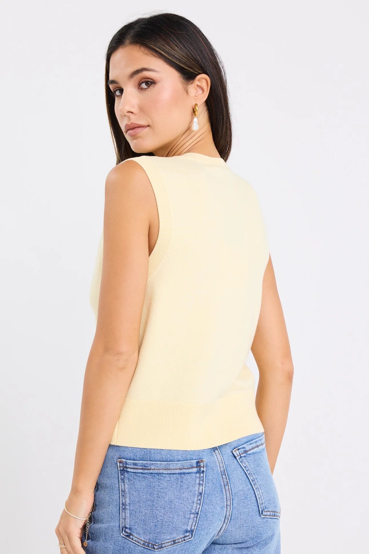 Among the Brave Alleyway Lightweight Soft Knit Crewneck Vest Top - Butter