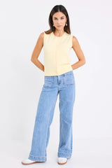 Among the Brave Alleyway Lightweight Soft Knit Crewneck Vest Top - Butter