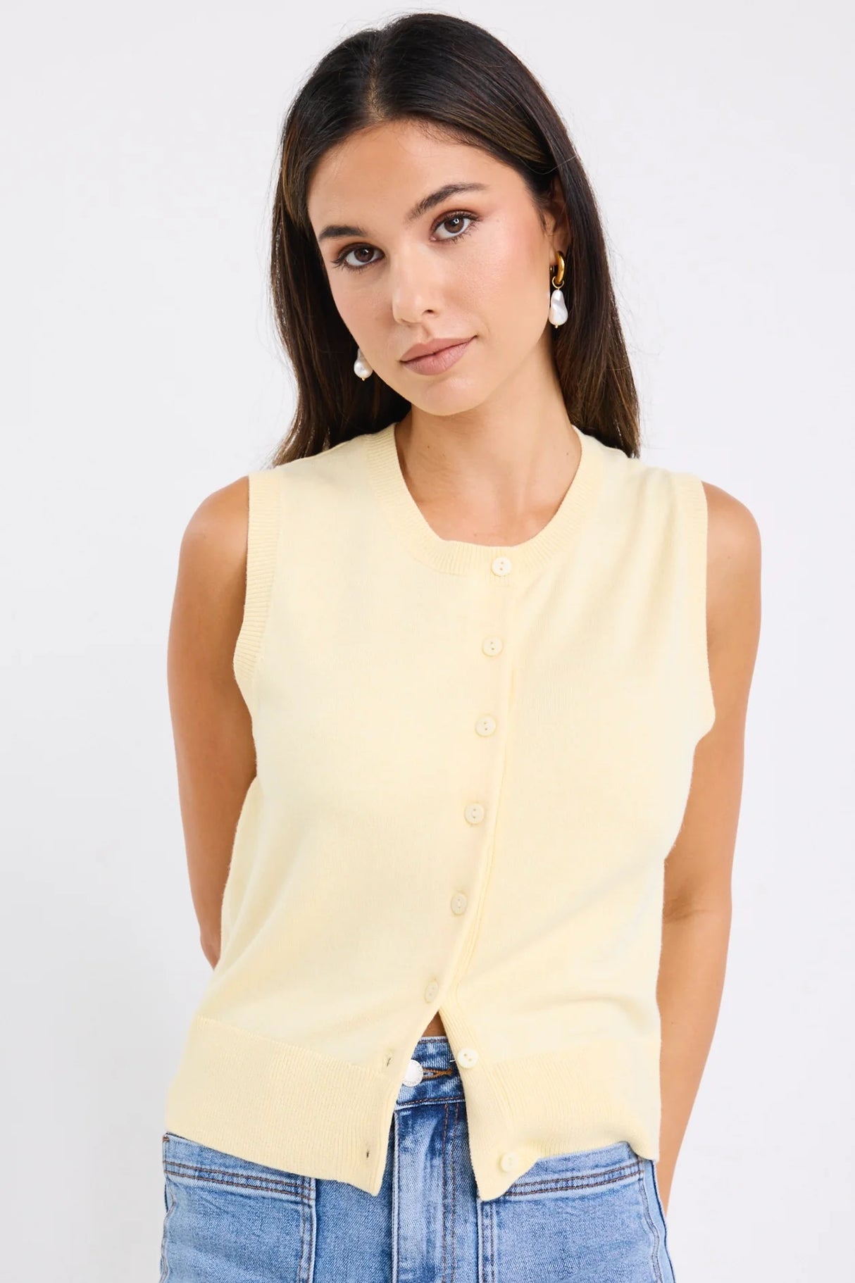 Among the Brave Alleyway Lightweight Soft Knit Crewneck Vest Top - Butter