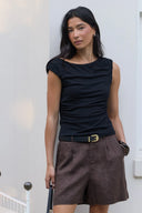 Stories Be Told Literal Linen Pleat Front Shorts