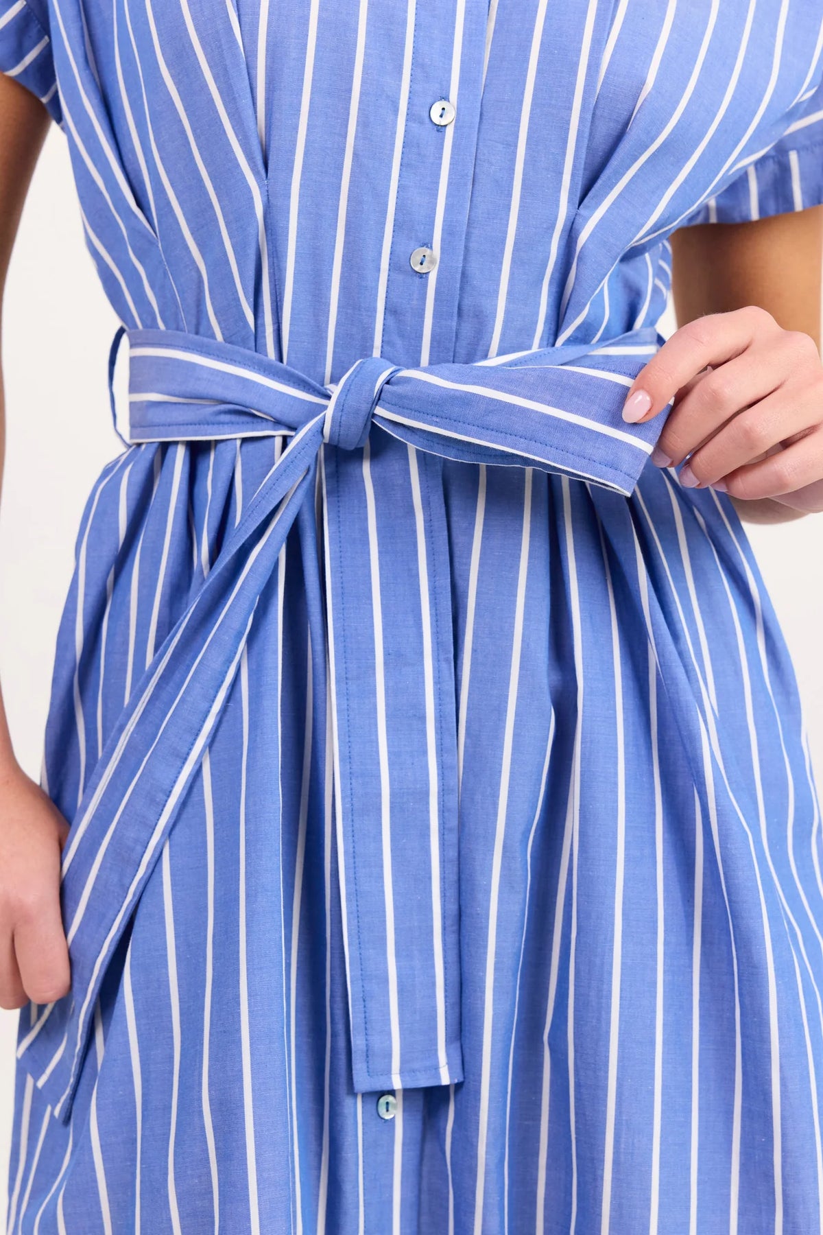 Among The Brave Camden Blue Wide Stripe Fit Flare Maxi Shirt Dress