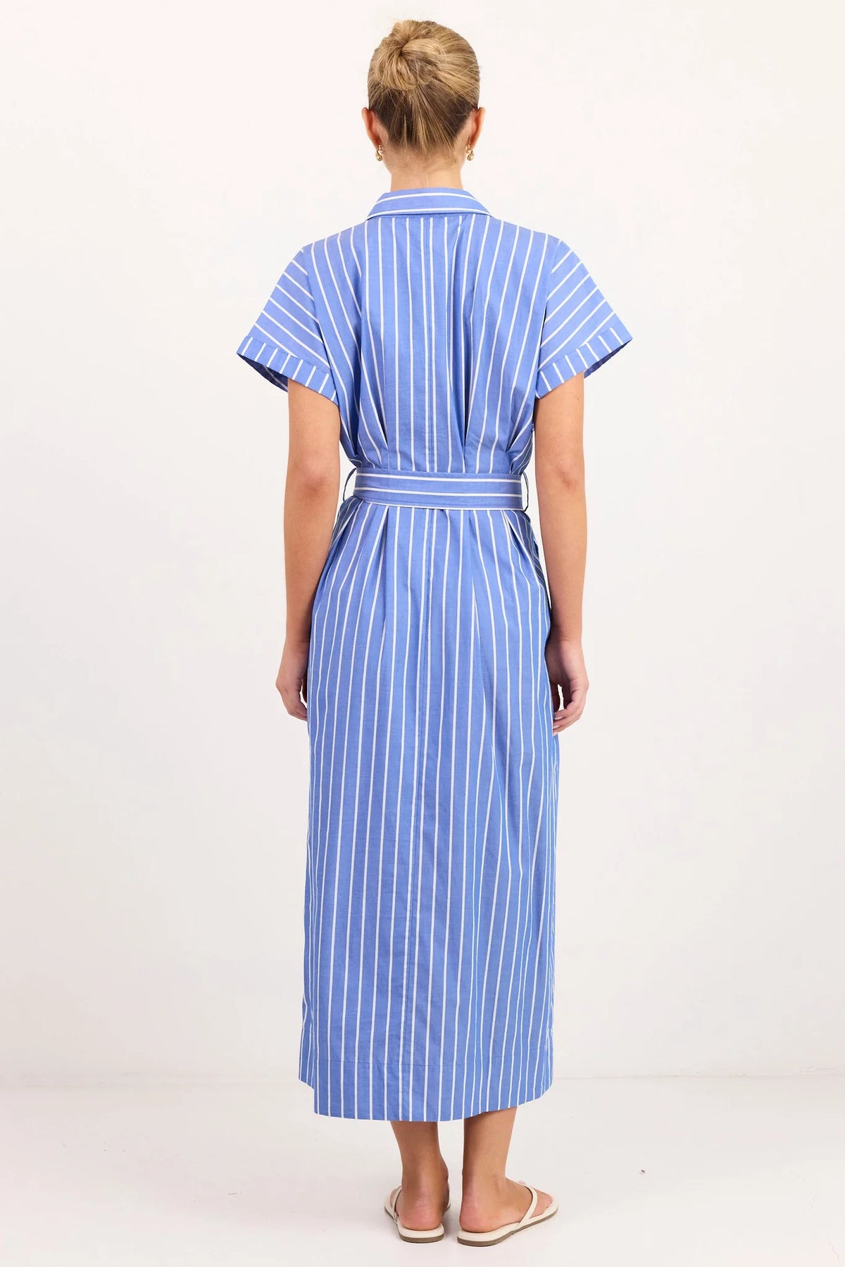 Among The Brave Camden Blue Wide Stripe Fit Flare Maxi Shirt Dress
