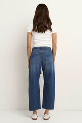 Flo & Frankie Ladies Campus Deep Blue Tie Waist Barrel Jeans