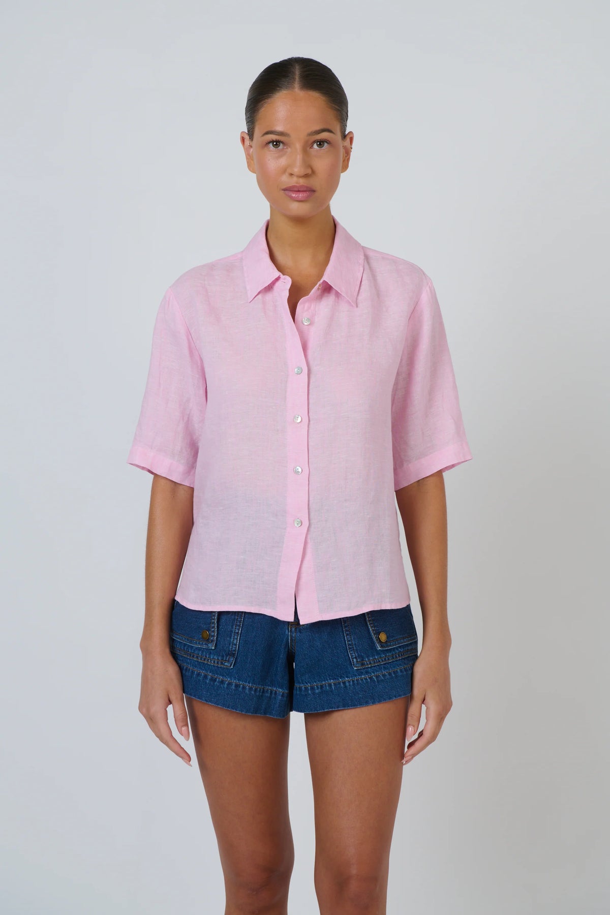 Enveloppe Ladies Short Sleeve Linen Shirt - Bon Bon