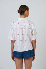 Enveloppe Ladies Short Sleeve Linen Shirt - Palmier