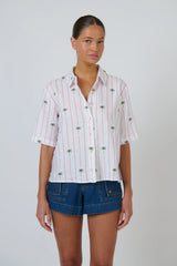 Enveloppe Ladies Short Sleeve Linen Shirt - Palmier